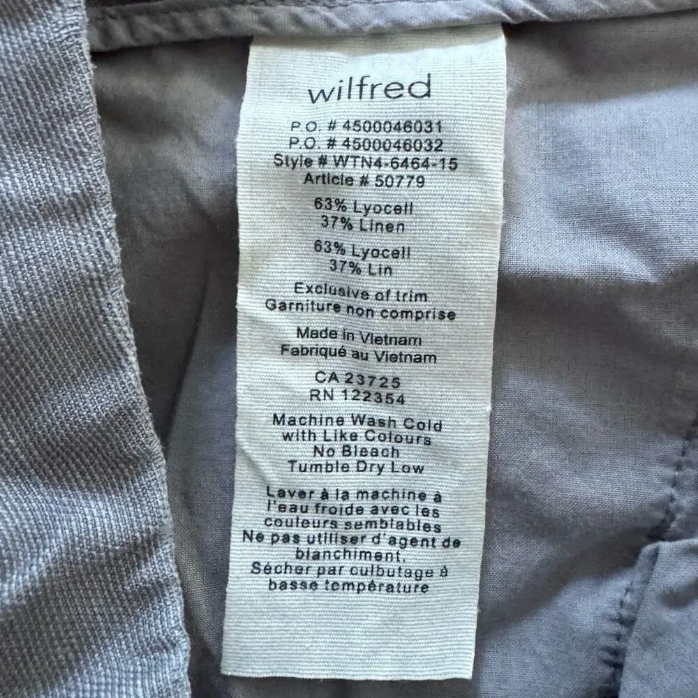 Aritzia Wilfred Allant Cropped Linen Pant in Ashen Grey Size 00